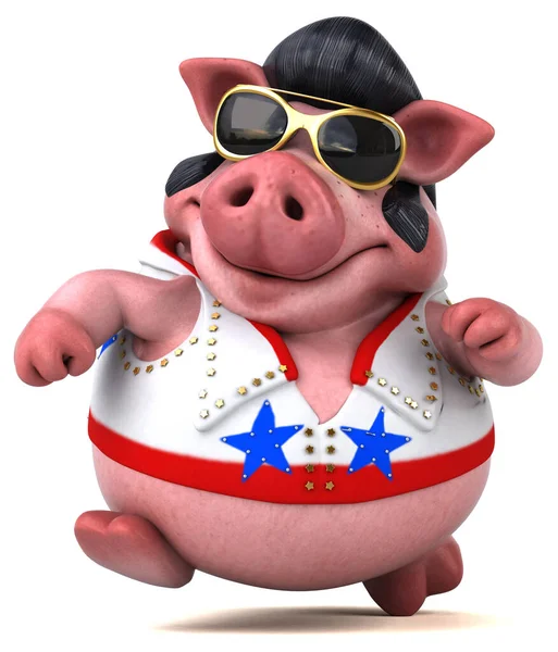 Fun 3D cartoon  character illustration of a pig rocker