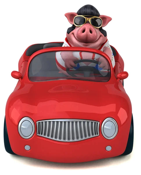 Fun Cartoon Illustration Pig Rocker Car — Zdjęcie stockowe