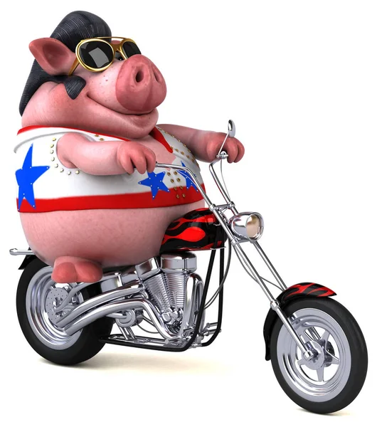 Fun Cartoon Illustration Pig Rocker Motorbike — Φωτογραφία Αρχείου