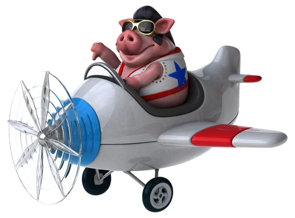 Fun Cartoon Illustration Pig Rocker Plane — ストック写真