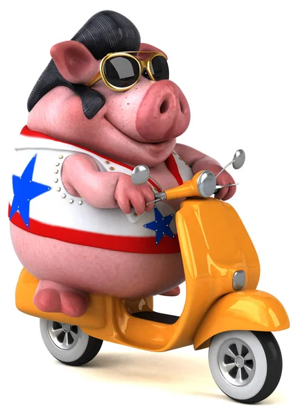 Fun Cartoon Illustration Pig Rocker Scooter — ストック写真