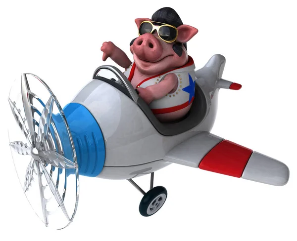 Fun Cartoon Illustration Pig Rocker Plane — Stockfoto