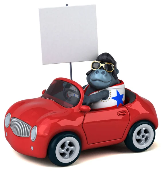 Fun Cartoon Illustration Rocker Gorilla Car — ストック写真