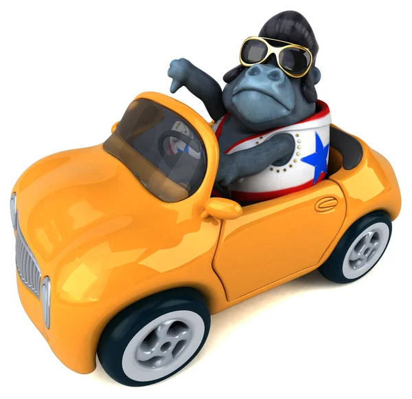 Fun Cartoon Illustration Rocker Gorilla Car —  Fotos de Stock