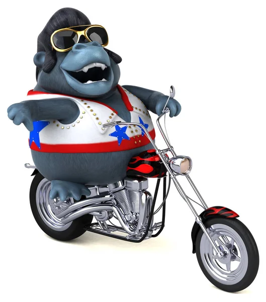 Fun Cartoon Illustration Rocker Gorilla Motorbike — 图库照片