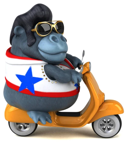 Fun Cartoon Illustration Rocker Gorilla Scooter — Photo