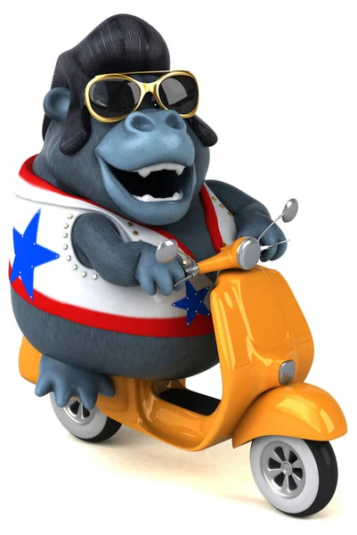 Fun Cartoon Illustration Rocker Gorilla Scooter — Zdjęcie stockowe