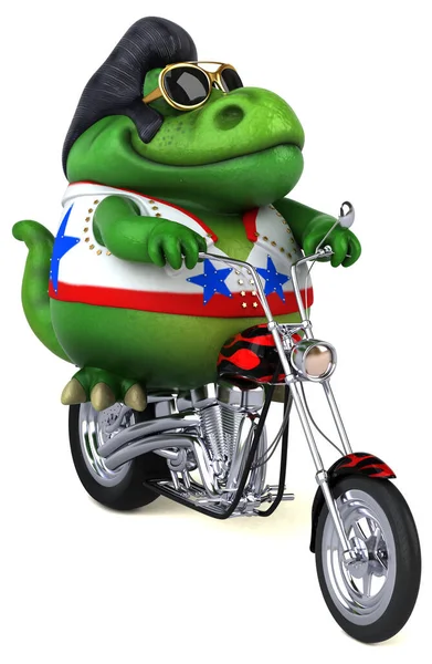 Fun Cartoon Illustration Trex Rocker Motorbike — Stok fotoğraf