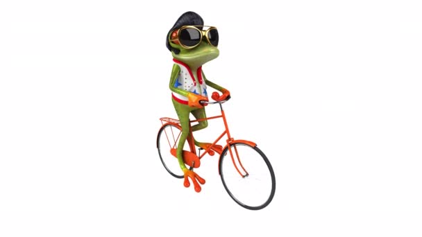 有趣的青蛙摇滚音乐人骑自行车 — 图库视频影像