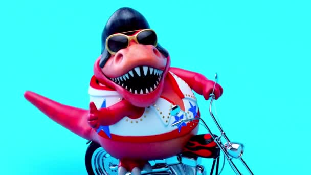 Kul Tecknad Animation Trex Rocker Motorcykel — Stockvideo