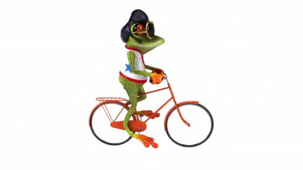 Fun Frog Rocker Rides Bike — Stock Video