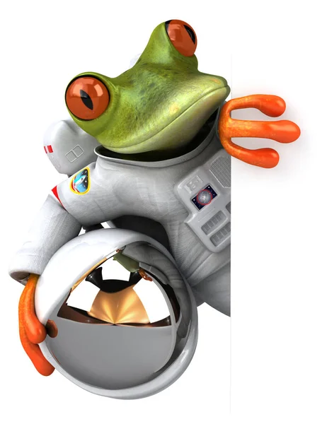 宇宙飛行士カエルの楽しい3D漫画のキャラクターイラスト — ストック写真