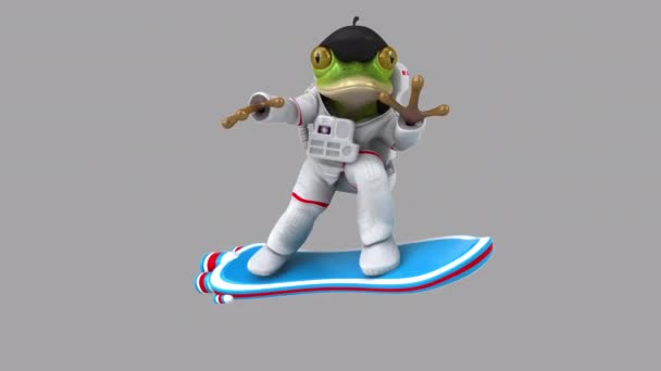 Fun Cartoon Character Frog Surfing Animation — Stock Video