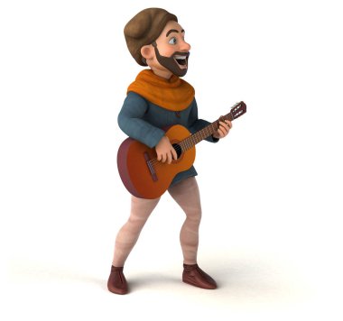 Eğlenceli 3D karikatür gitarlı ortaçağ adamı 