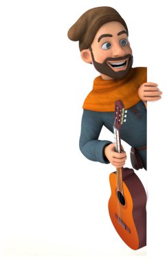 Eğlenceli 3D karikatür gitarlı ortaçağ adamı 