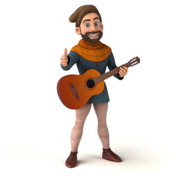 Eğlenceli 3D karikatür gitarlı ortaçağ adamı 