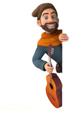 Eğlenceli 3D karikatür gitarlı ortaçağ adamı 