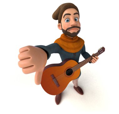 Eğlenceli 3D karikatür gitarlı ortaçağ adamı 