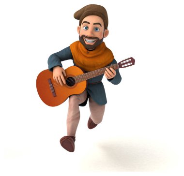 Eğlenceli 3D karikatür gitarlı ortaçağ adamı 