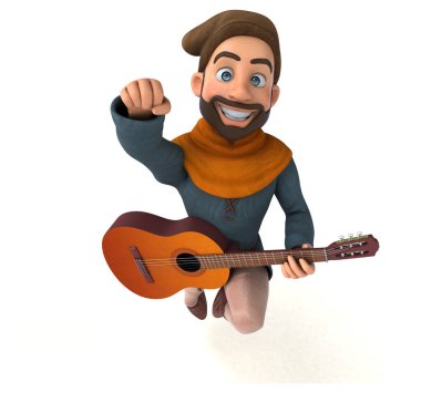 Eğlenceli 3D karikatür gitarlı ortaçağ adamı 