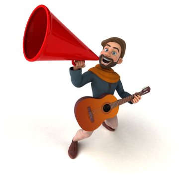 Eğlenceli 3D karikatür gitarlı ortaçağ adamı 