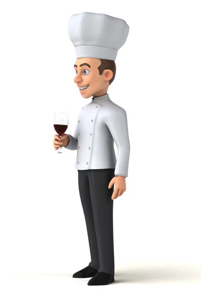 Fun Cartoon Illustration Chef Glass Wine — Stok fotoğraf