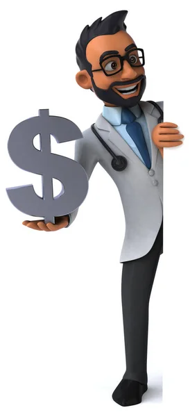 Fun Cartoon Indian Doctor Dollar — Stock Photo, Image