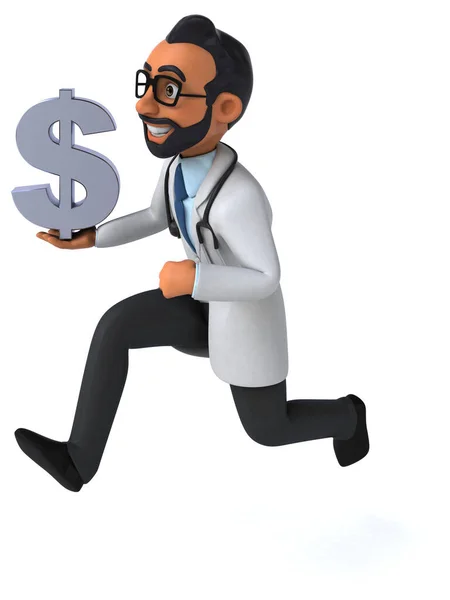 Fun Cartoon Indian Doctor Dollar — Stock Photo, Image