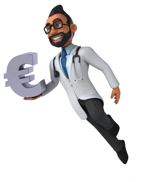 Fun Cartoon Indian Doctor Euro — Stock Photo, Image