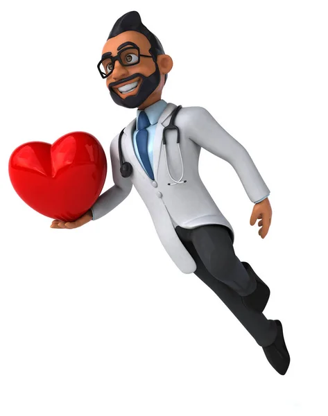 Kul Tecknad Indian Läkare Med Hjärta — Stockfoto