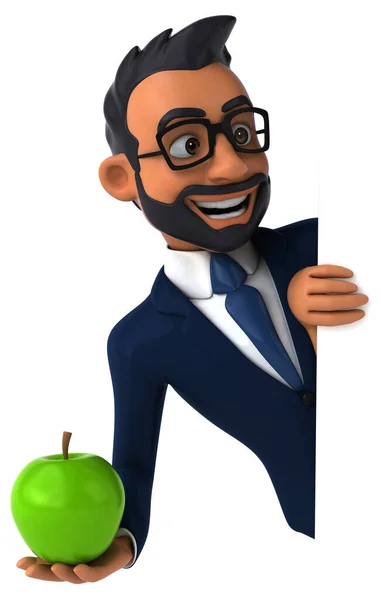 Fun Cartoon Illustration Indian Businessman Apple — Stock Photo, Image