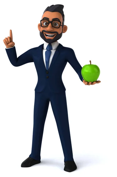 Fun Cartoon Illustration Indian Businessman Apple — ストック写真