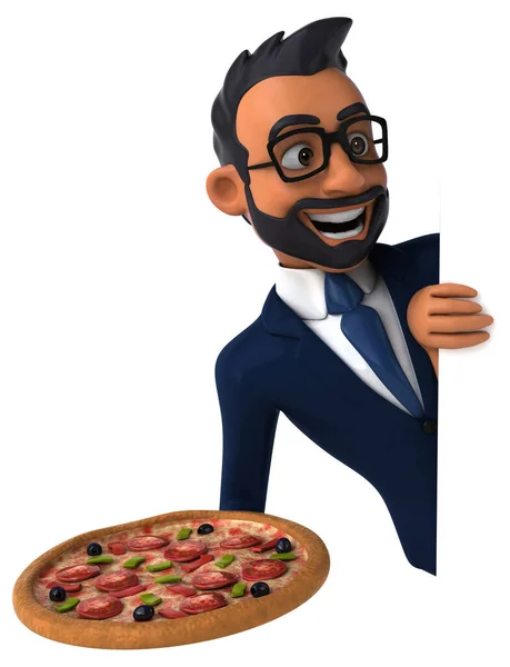 Fun Cartoon Illustration Indian Businessman Pizza —  Fotos de Stock