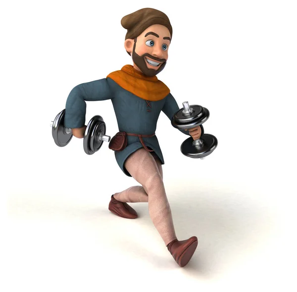 Diversión Dibujos Animados Hombre Medieval Con Pesos — Foto de Stock