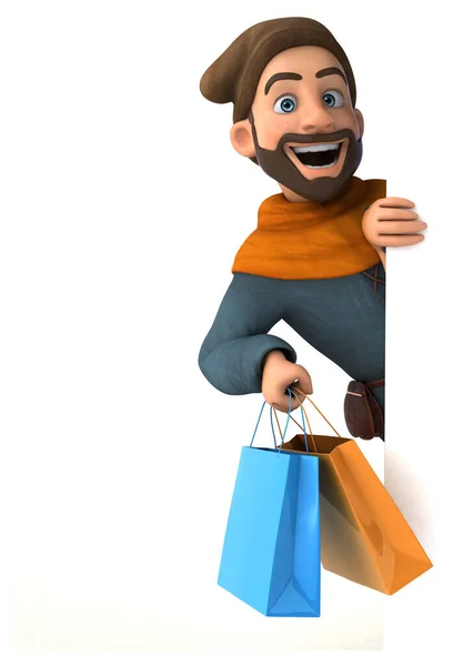 楽しい3D漫画中世の男のショッピング — ストック写真