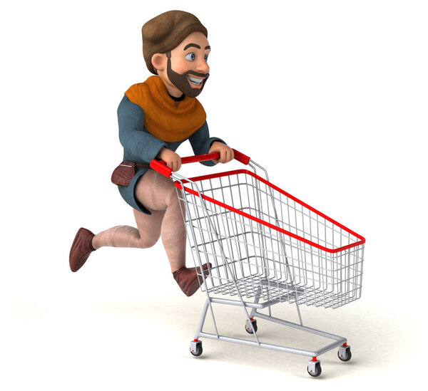 Fun 3D cartoon medieval man shopping 