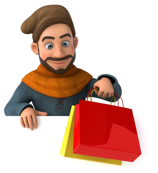 Kul Tecknad Medeltida Man Shopping — Stockfoto