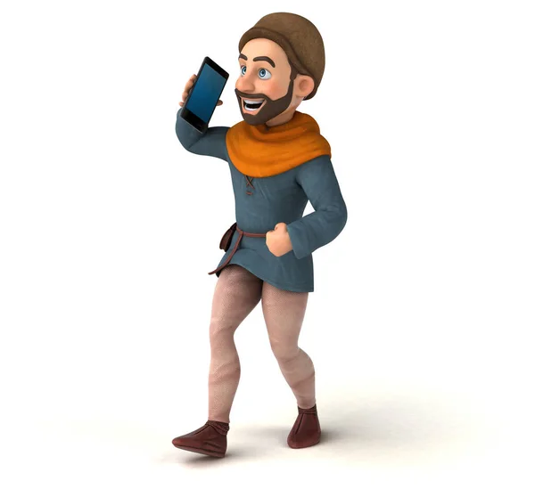 Fun Cartoon Medieval Man Smartphone — Foto de Stock