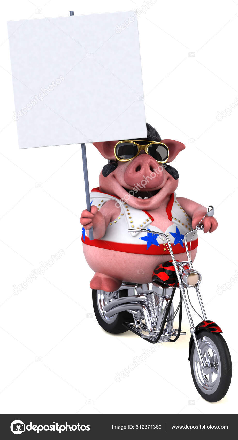 Fun Cartoon Illustration Pig Rocker Motorbike Стоковое Фото ©julos.