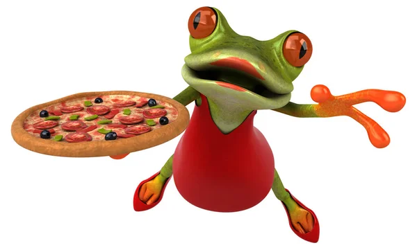 Fun Kikker Met Pizza Illustratie — Stockfoto