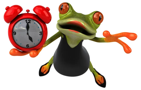 带钟表的青蛙 3D图解 — 图库照片