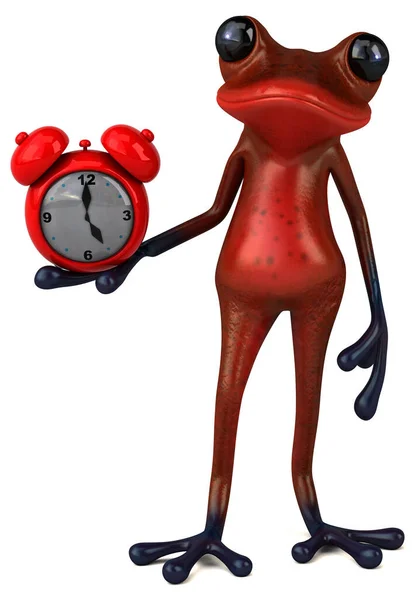 Grenouille Rouge Amusante Avec Horloge Illustration — Photo