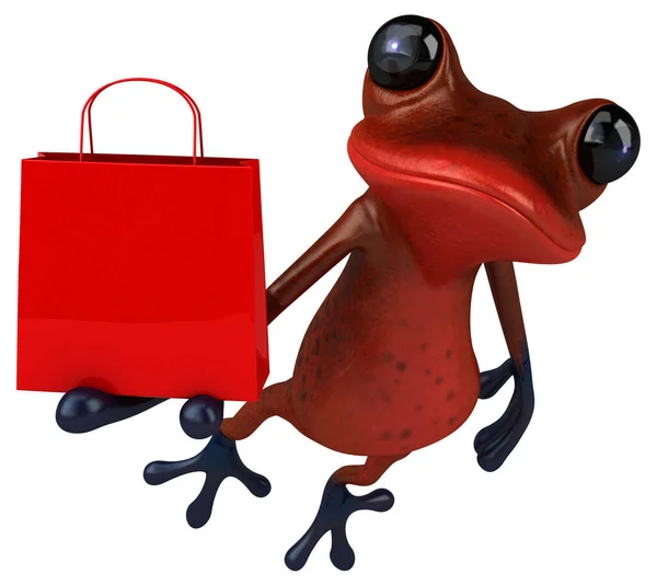 带袋子的红色青蛙 3D图解 — 图库照片