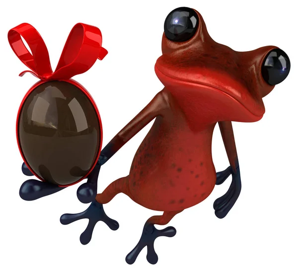 卵との楽しい赤いカエル 3Dイラスト — ストック写真