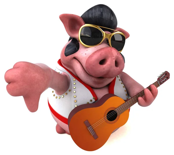 Fun Cartoon Illustration Pig Rocker Guitar — Fotografia de Stock