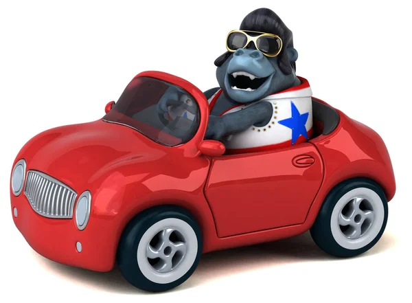 Fun Cartoon Illustration Rocker Gorilla Car —  Fotos de Stock