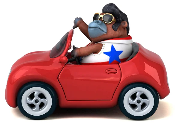 Fun Cartoon Illustration Orang Outan Rocker Car — Stockfoto