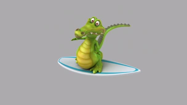 Leuke Stripfiguur Krokodil Surfen Animatie — Stockvideo