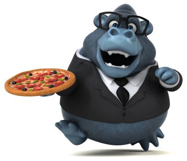 Pizza - 3d çizim ile eğlenceli goril