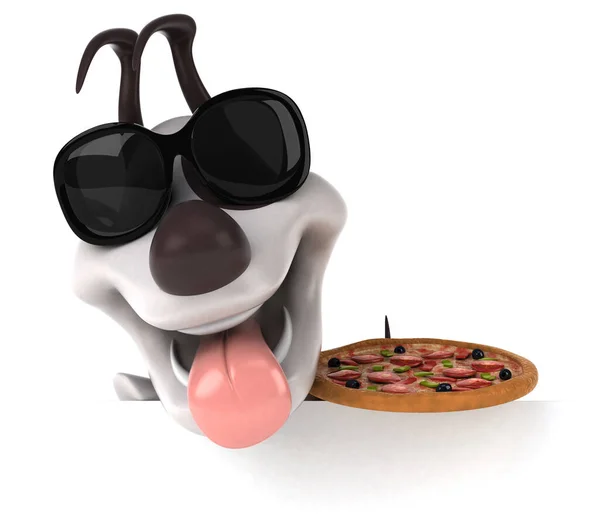 Pizza Ile Eğlenceli Köpek Görüntü — Stok fotoğraf